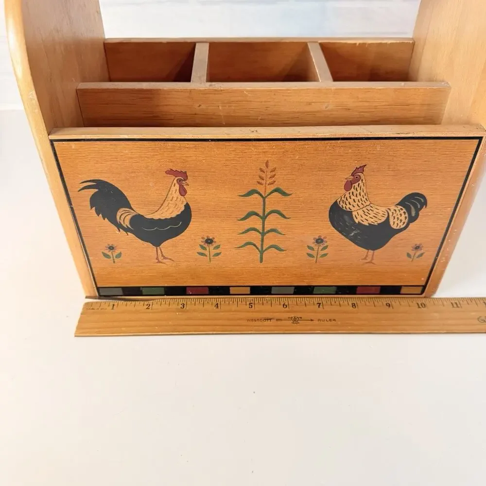 Vtg Kamenstein Wood Holder Silverware Utensil Caddy Chicken Rooster Cottage Core